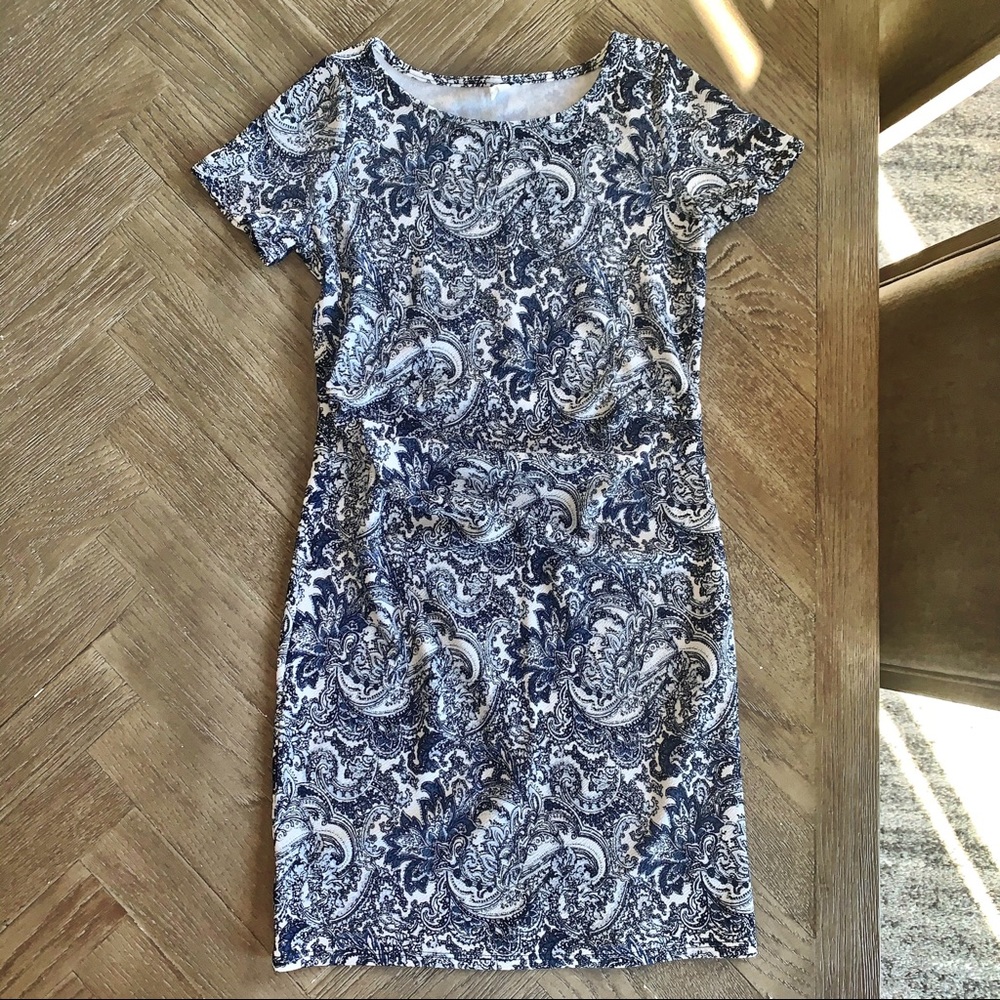 Blue Paisley Fitted Maternity Dress